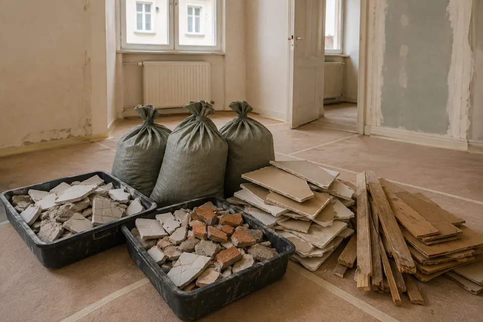 Symbolbild: Getrennt bereitgestellte Bauabfälle nach einer Renovierung